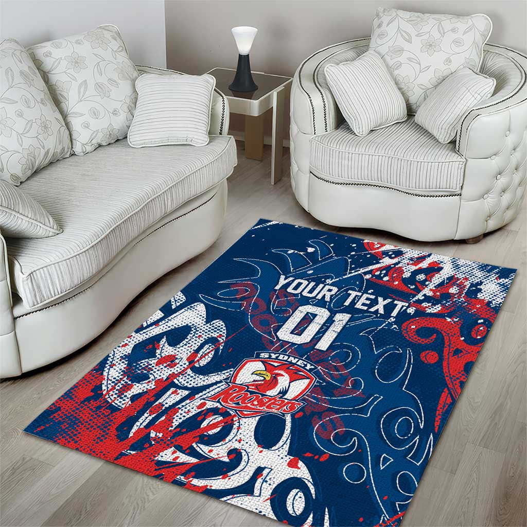 Personalized Sydney Roosters Rugby Area Rug Urban Street Graffiti Style - Distressed Splatter Elements