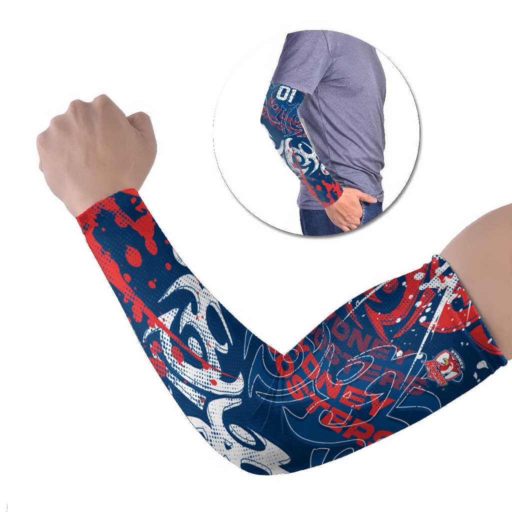 Personalized Sydney Roosters Rugby Arm Sleeves Urban Street Graffiti Style - Distressed Splatter Elements