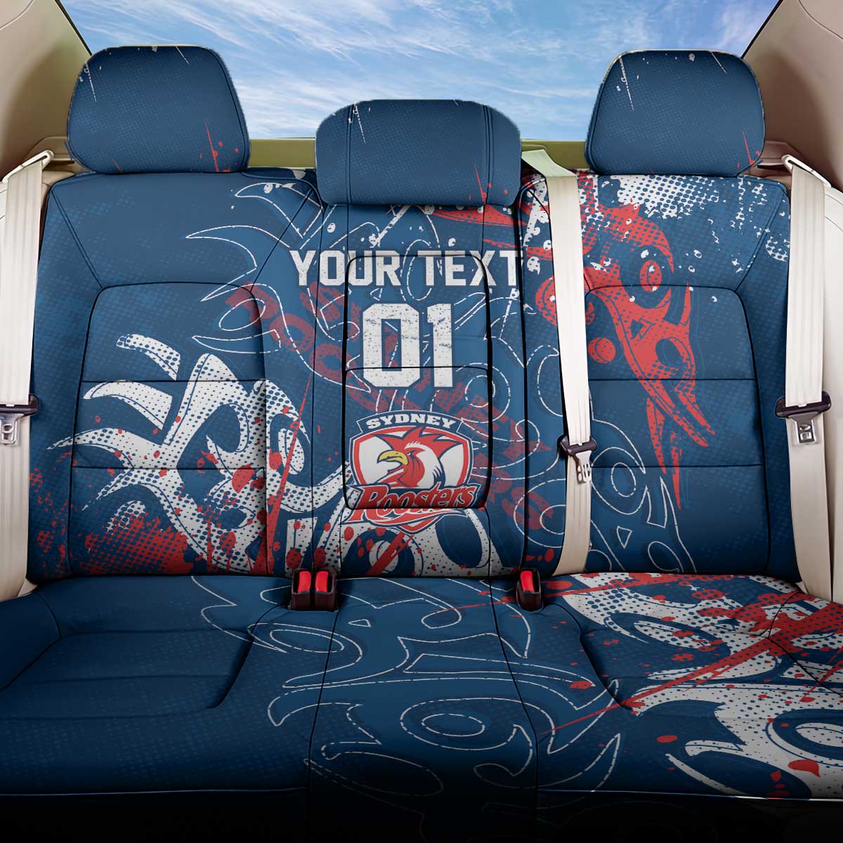 Personalized Sydney Roosters Rugby Back Car Seat Cover Urban Street Graffiti Style - Distressed Splatter Elements