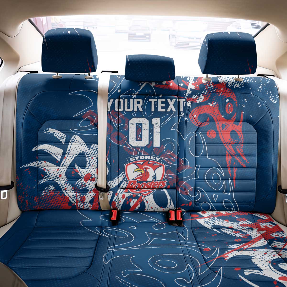 Personalized Sydney Roosters Rugby Back Car Seat Cover Urban Street Graffiti Style - Distressed Splatter Elements