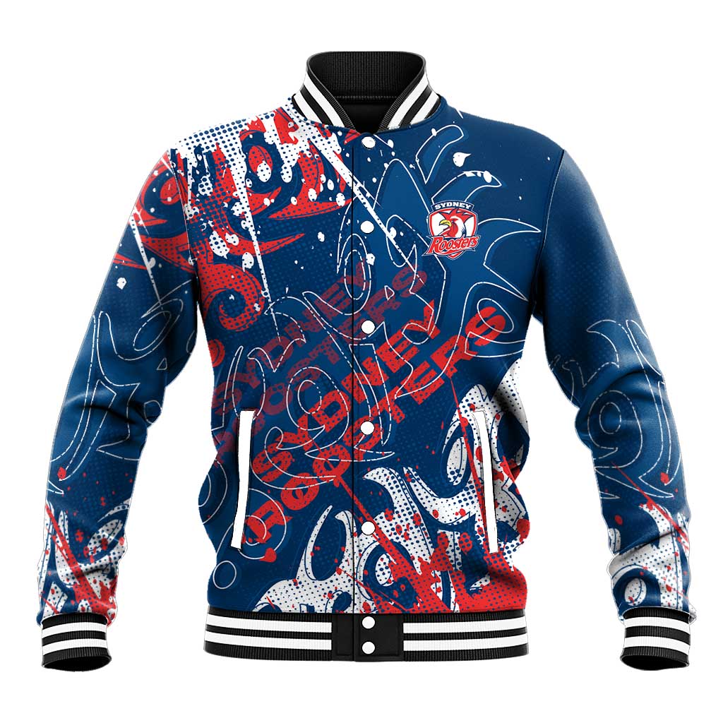Personalized Sydney Roosters Rugby Baseball Jacket Urban Street Graffiti Style - Distressed Splatter Elements