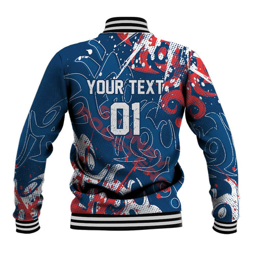 Personalized Sydney Roosters Rugby Baseball Jacket Urban Street Graffiti Style - Distressed Splatter Elements
