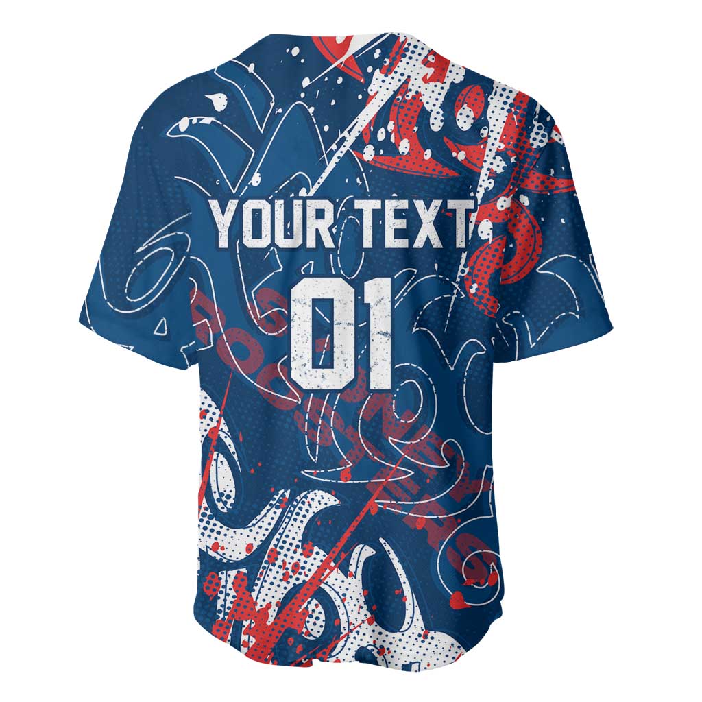 Personalized Sydney Roosters Rugby Baseball Jersey Urban Street Graffiti Style - Distressed Splatter Elements