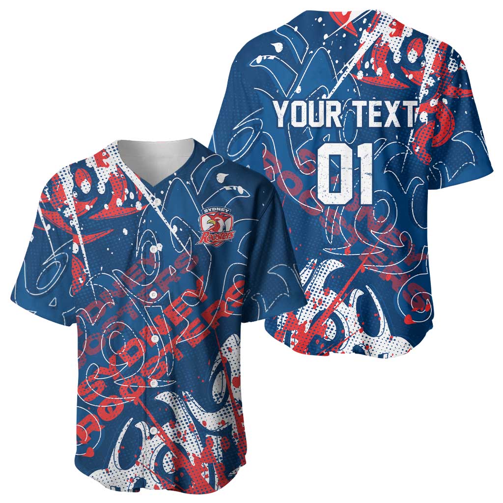 Personalized Sydney Roosters Rugby Baseball Jersey Urban Street Graffiti Style - Distressed Splatter Elements