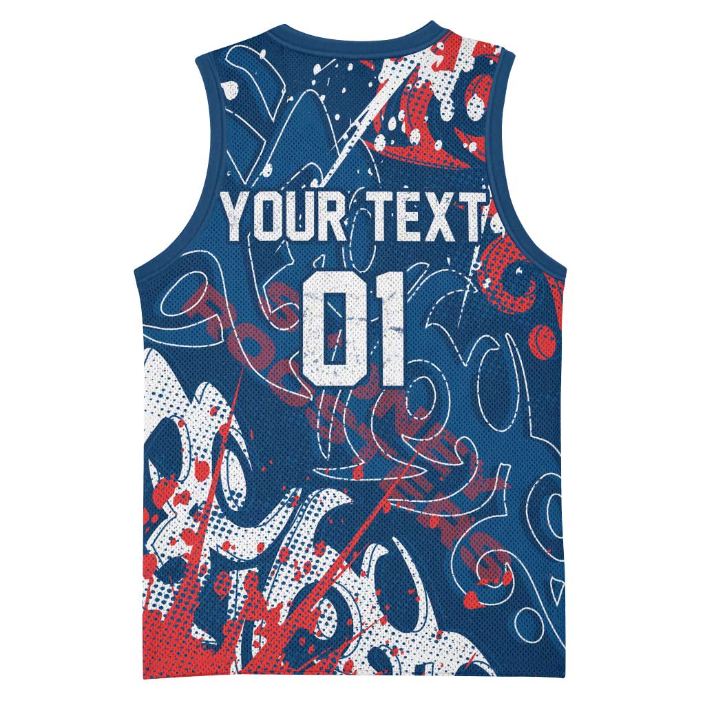 Personalized Sydney Roosters Rugby Basketball Jersey Urban Street Graffiti Style - Distressed Splatter Elements