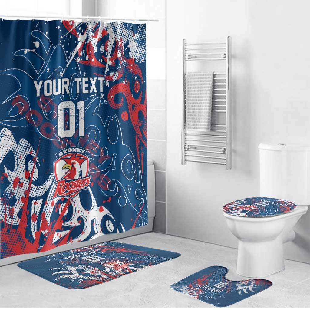 Personalized Sydney Roosters Rugby Bathroom Set Urban Street Graffiti Style - Distressed Splatter Elements