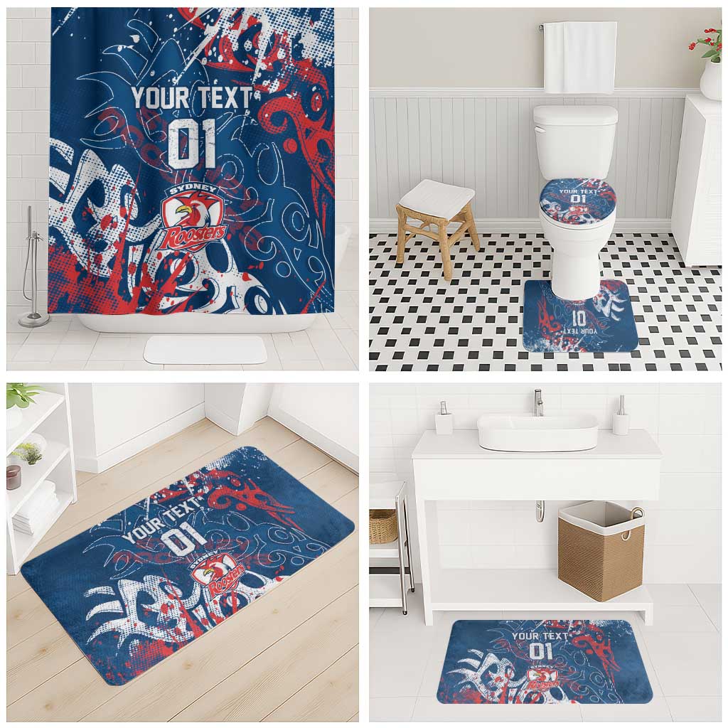 Personalized Sydney Roosters Rugby Bathroom Set Urban Street Graffiti Style - Distressed Splatter Elements