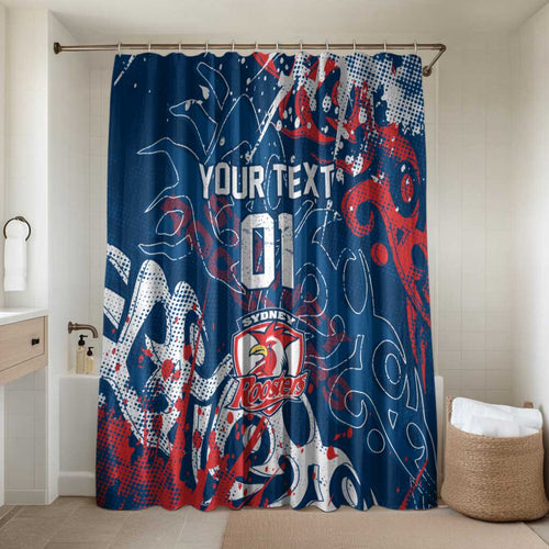 Personalized Sydney Roosters Rugby Bathroom Set Urban Street Graffiti Style - Distressed Splatter Elements