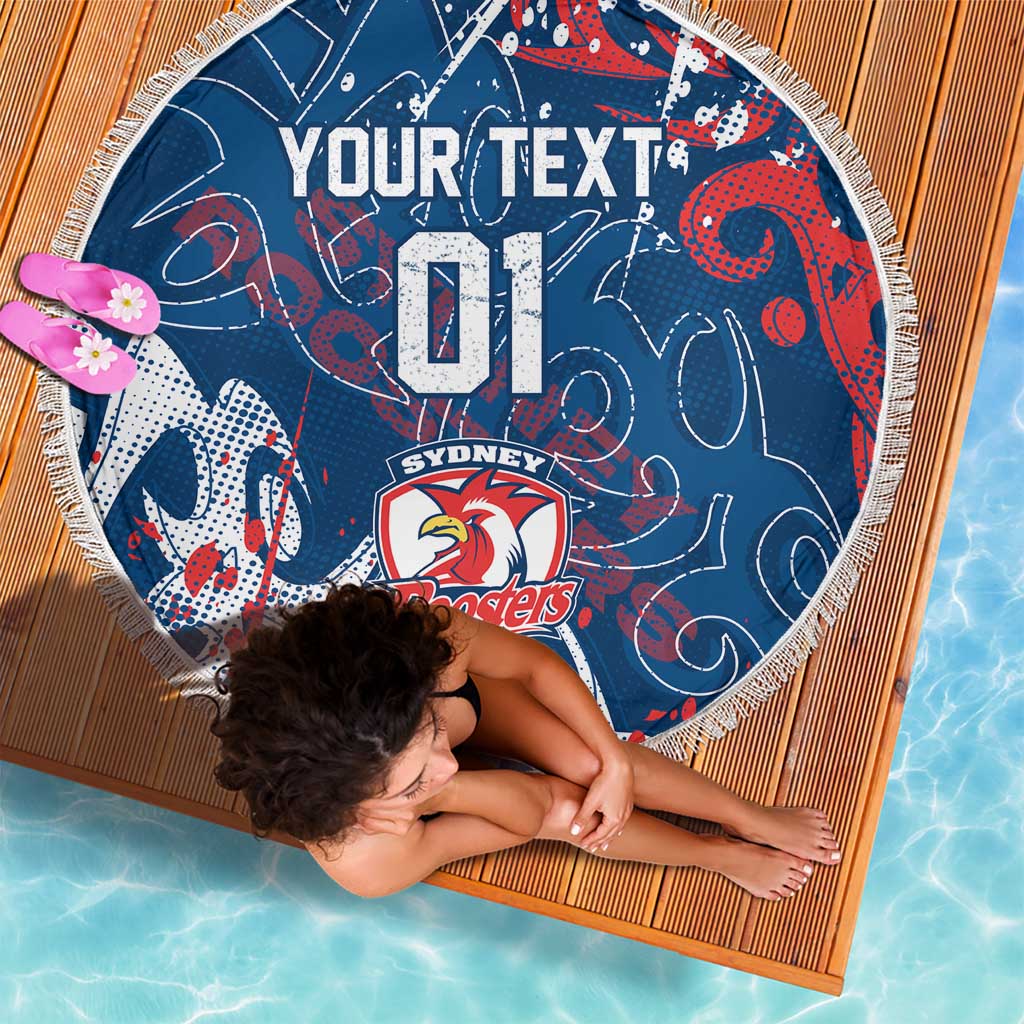 Personalized Sydney Roosters Rugby Beach Blanket Urban Street Graffiti Style - Distressed Splatter Elements
