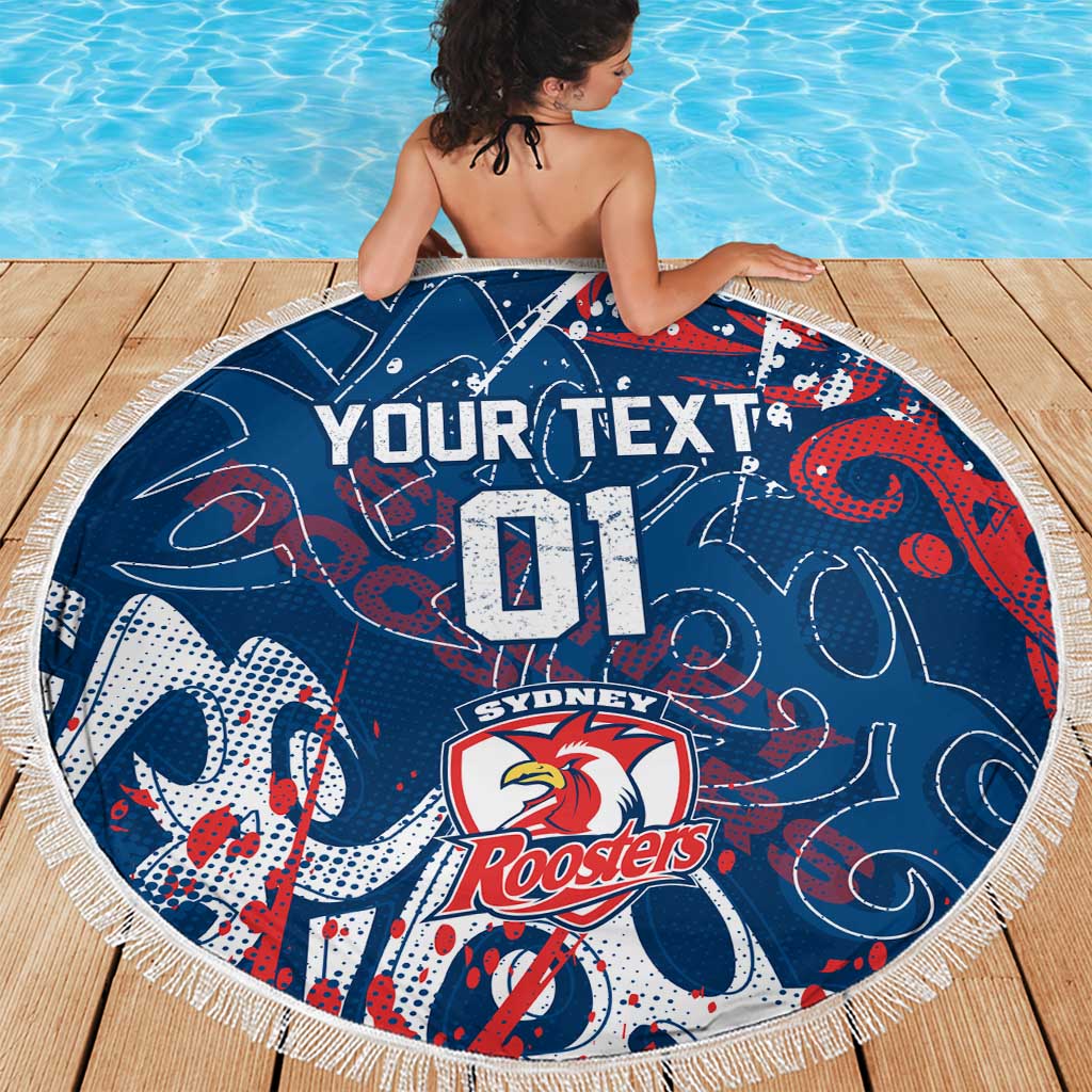 Personalized Sydney Roosters Rugby Beach Blanket Urban Street Graffiti Style - Distressed Splatter Elements