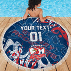 Personalized Sydney Roosters Rugby Beach Blanket Urban Street Graffiti Style - Distressed Splatter Elements
