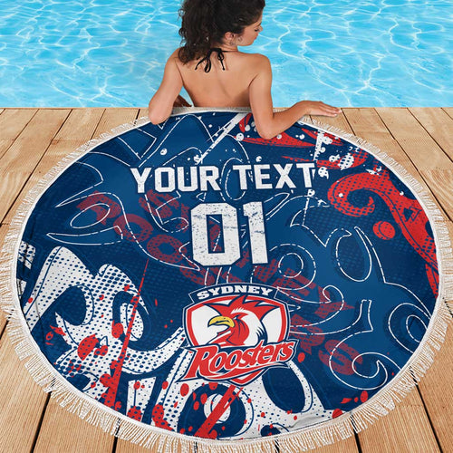 Personalized Sydney Roosters Rugby Beach Blanket Urban Street Graffiti Style - Distressed Splatter Elements