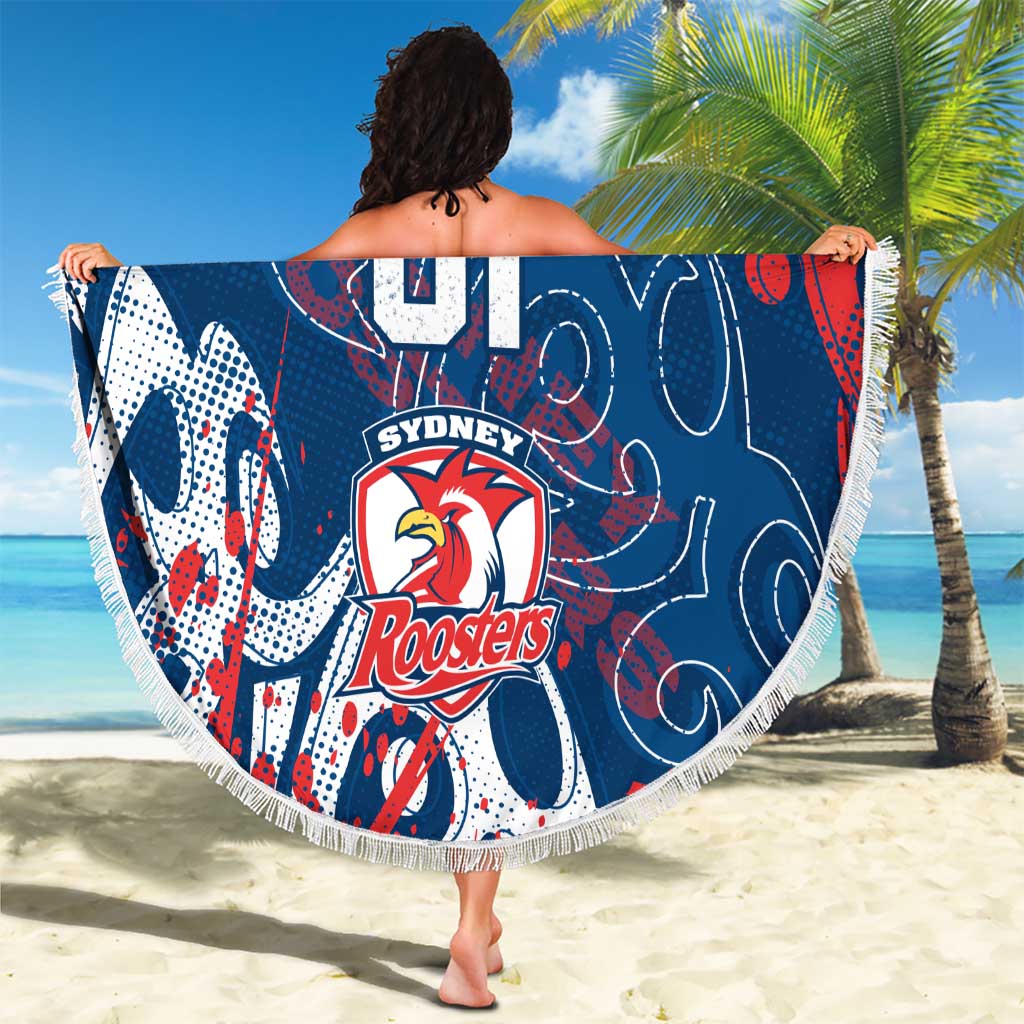 Personalized Sydney Roosters Rugby Beach Blanket Urban Street Graffiti Style - Distressed Splatter Elements