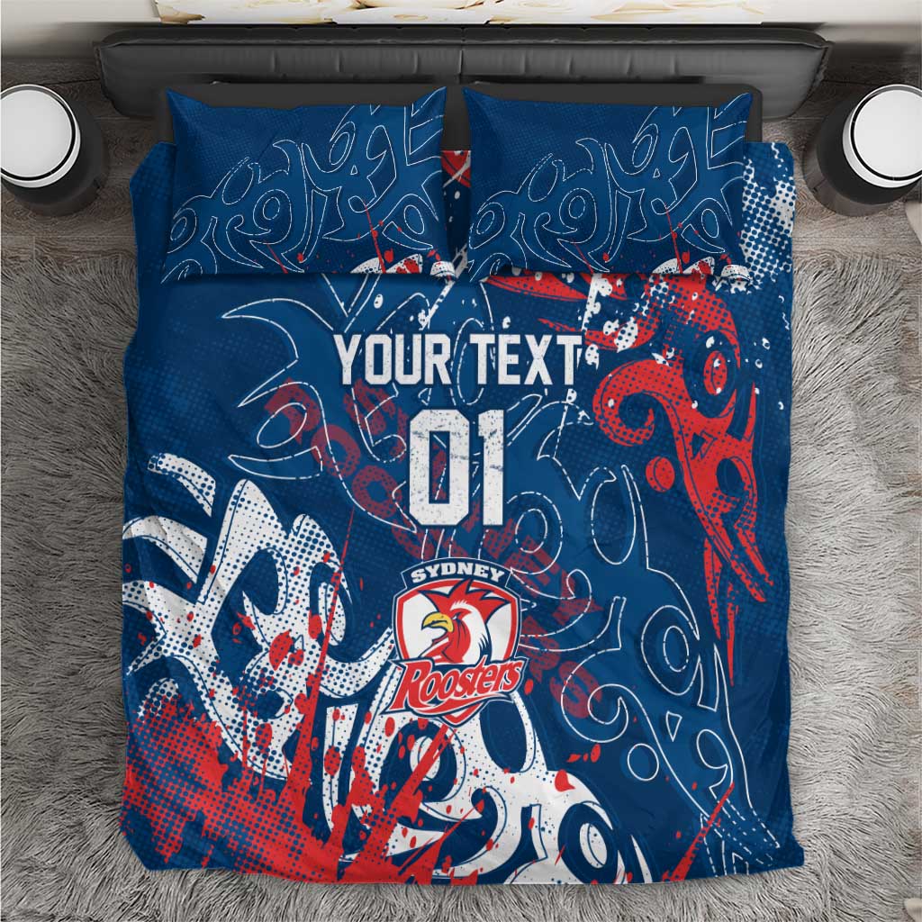 Personalized Sydney Roosters Rugby Bedding Set Urban Street Graffiti Style - Distressed Splatter Elements