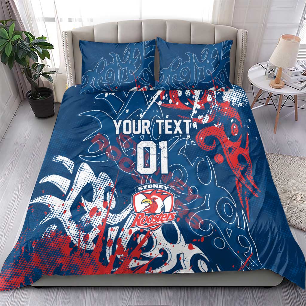 Personalized Sydney Roosters Rugby Bedding Set Urban Street Graffiti Style - Distressed Splatter Elements