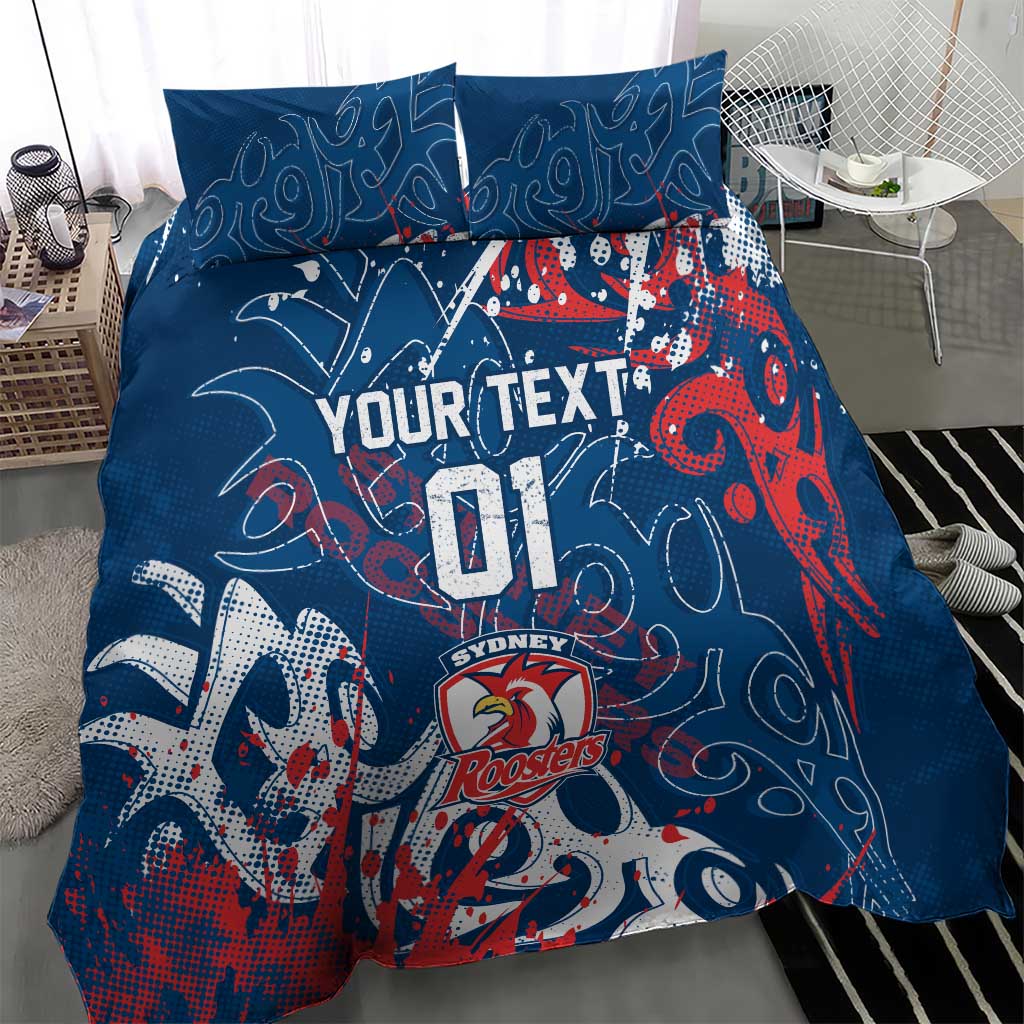 Personalized Sydney Roosters Rugby Bedding Set Urban Street Graffiti Style - Distressed Splatter Elements