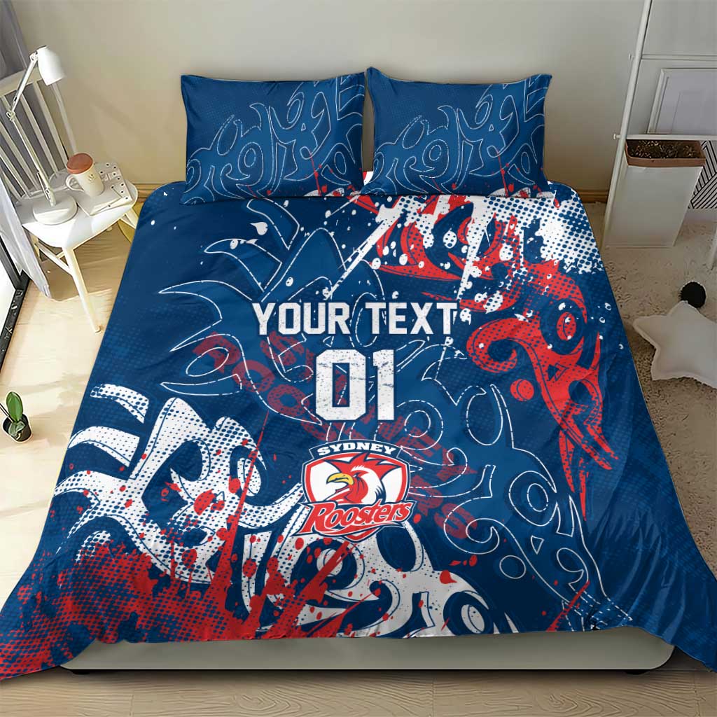 Personalized Sydney Roosters Rugby Bedding Set Urban Street Graffiti Style - Distressed Splatter Elements