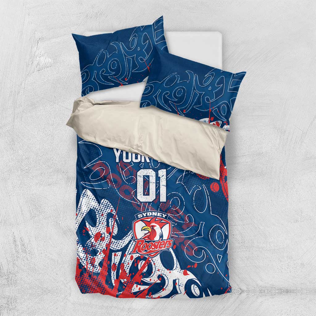 Personalized Sydney Roosters Rugby Bedding Set Urban Street Graffiti Style - Distressed Splatter Elements