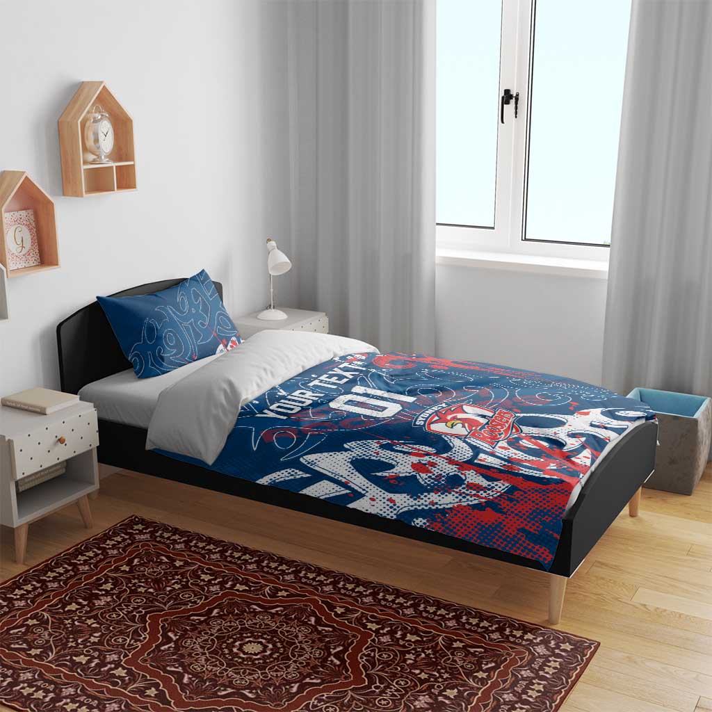 Personalized Sydney Roosters Rugby Bedding Set Urban Street Graffiti Style - Distressed Splatter Elements