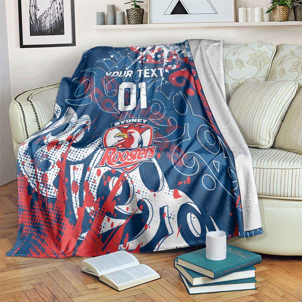 Personalized Sydney Roosters Rugby Blanket Urban Street Graffiti Style - Distressed Splatter Elements