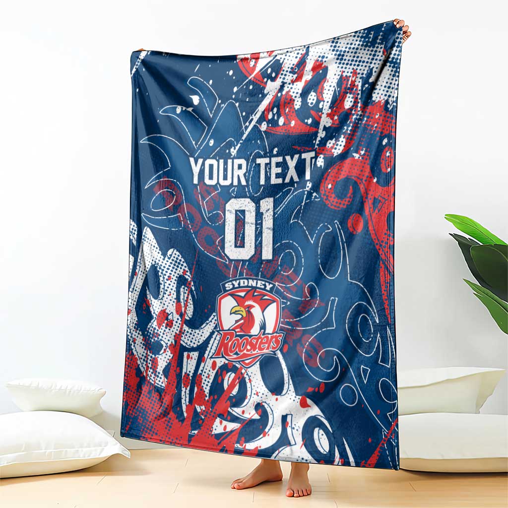 Personalized Sydney Roosters Rugby Blanket Urban Street Graffiti Style - Distressed Splatter Elements