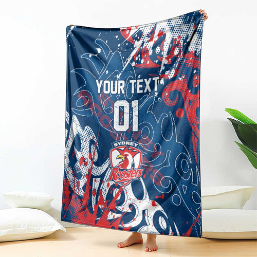 Personalized Sydney Roosters Rugby Blanket Urban Street Graffiti Style - Distressed Splatter Elements