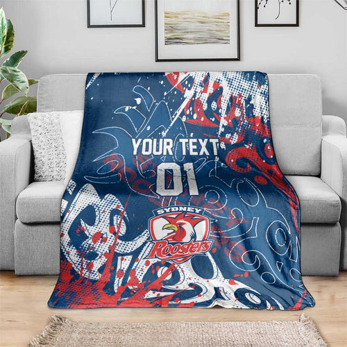 Personalized Sydney Roosters Rugby Blanket Urban Street Graffiti Style - Distressed Splatter Elements