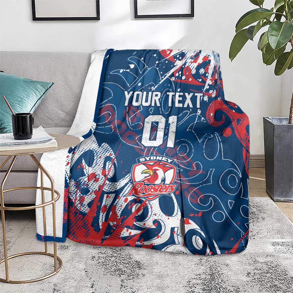 Personalized Sydney Roosters Rugby Blanket Urban Street Graffiti Style - Distressed Splatter Elements