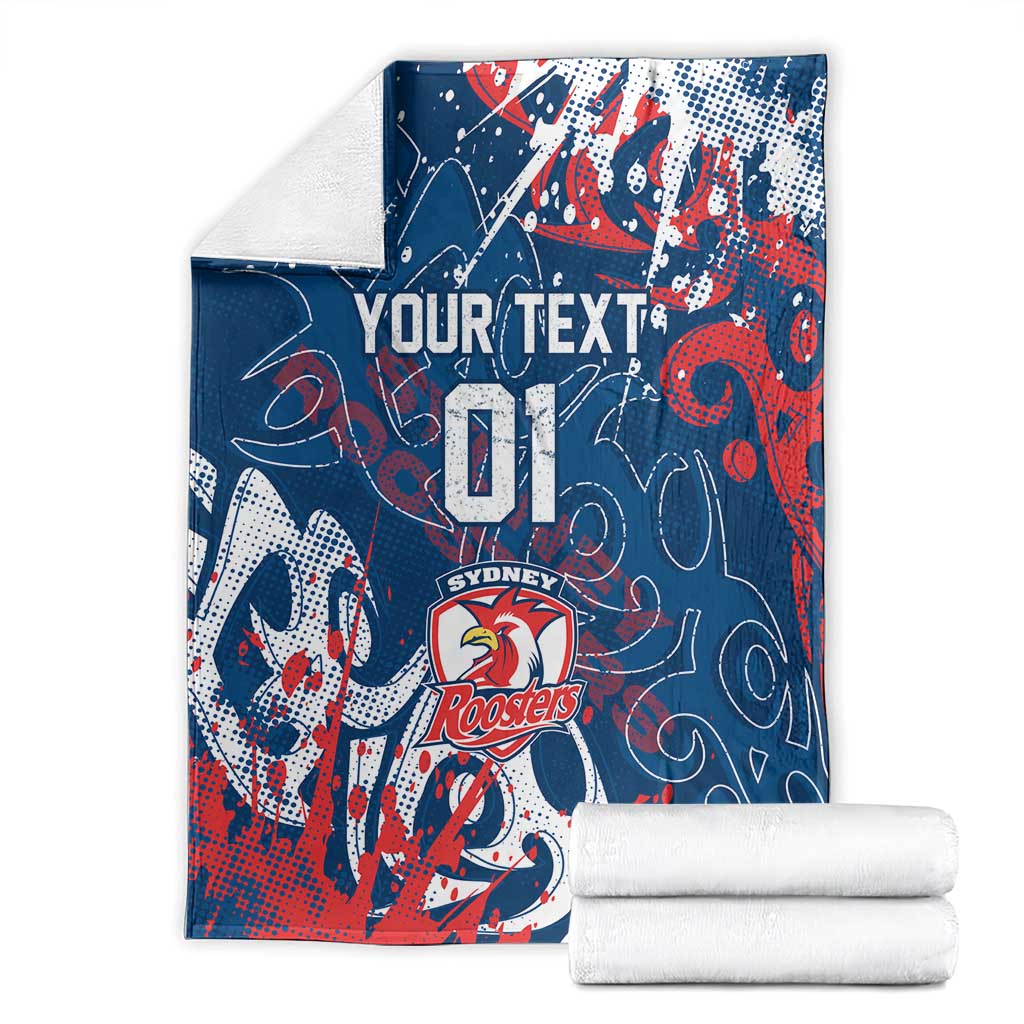 Personalized Sydney Roosters Rugby Blanket Urban Street Graffiti Style - Distressed Splatter Elements