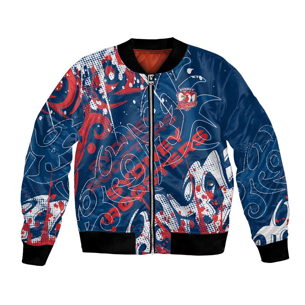 Personalized Sydney Roosters Rugby Bomber Jacket Urban Street Graffiti Style - Distressed Splatter Elements