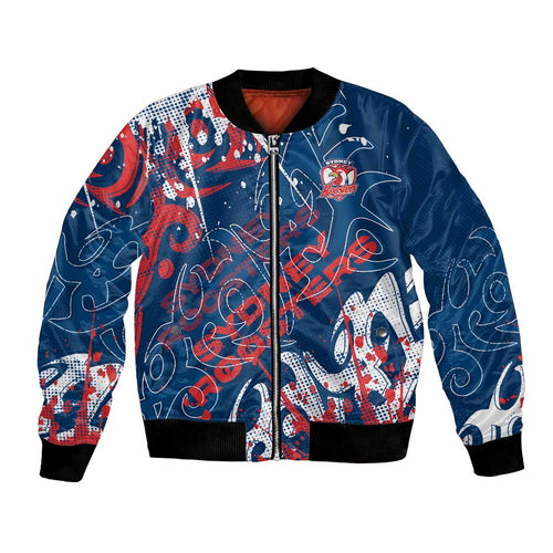 Personalized Sydney Roosters Rugby Bomber Jacket Urban Street Graffiti Style - Distressed Splatter Elements