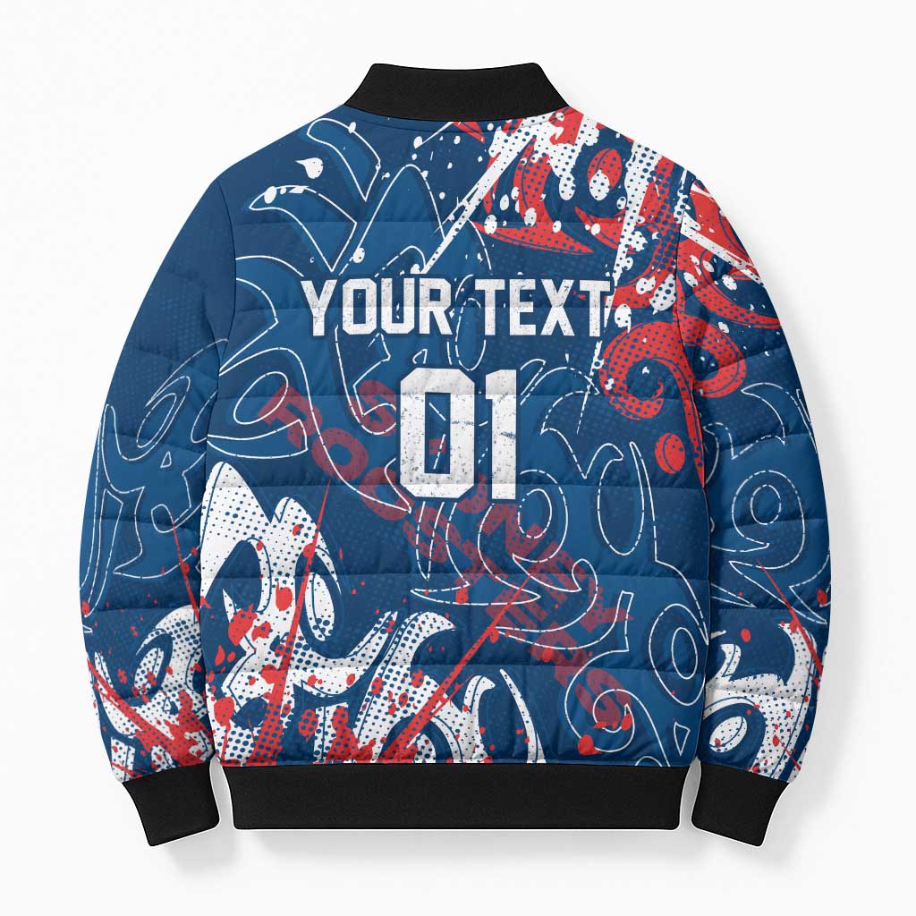 Personalized Sydney Roosters Rugby Bomber Puffer Jacket Urban Street Graffiti Style - Distressed Splatter Elements