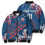 Personalized Sydney Roosters Rugby Bomber Puffer Jacket Urban Street Graffiti Style - Distressed Splatter Elements