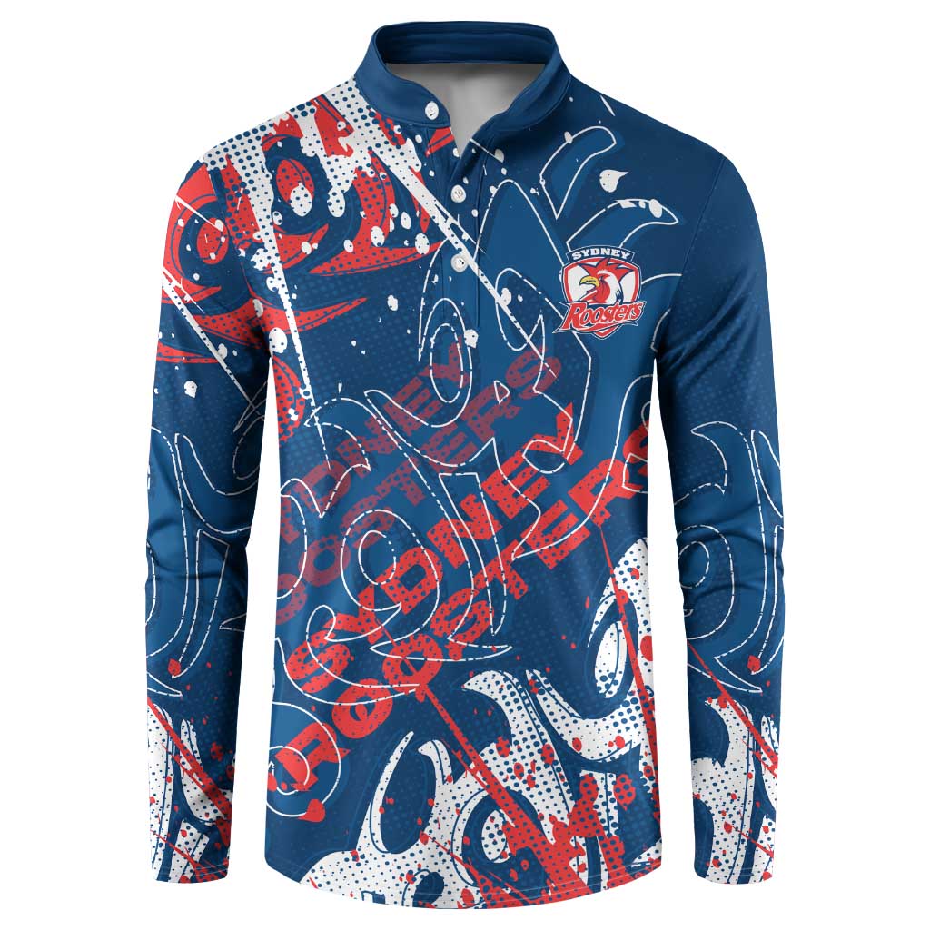Personalized Sydney Roosters Rugby Button Sweatshirt Urban Street Graffiti Style - Distressed Splatter Elements