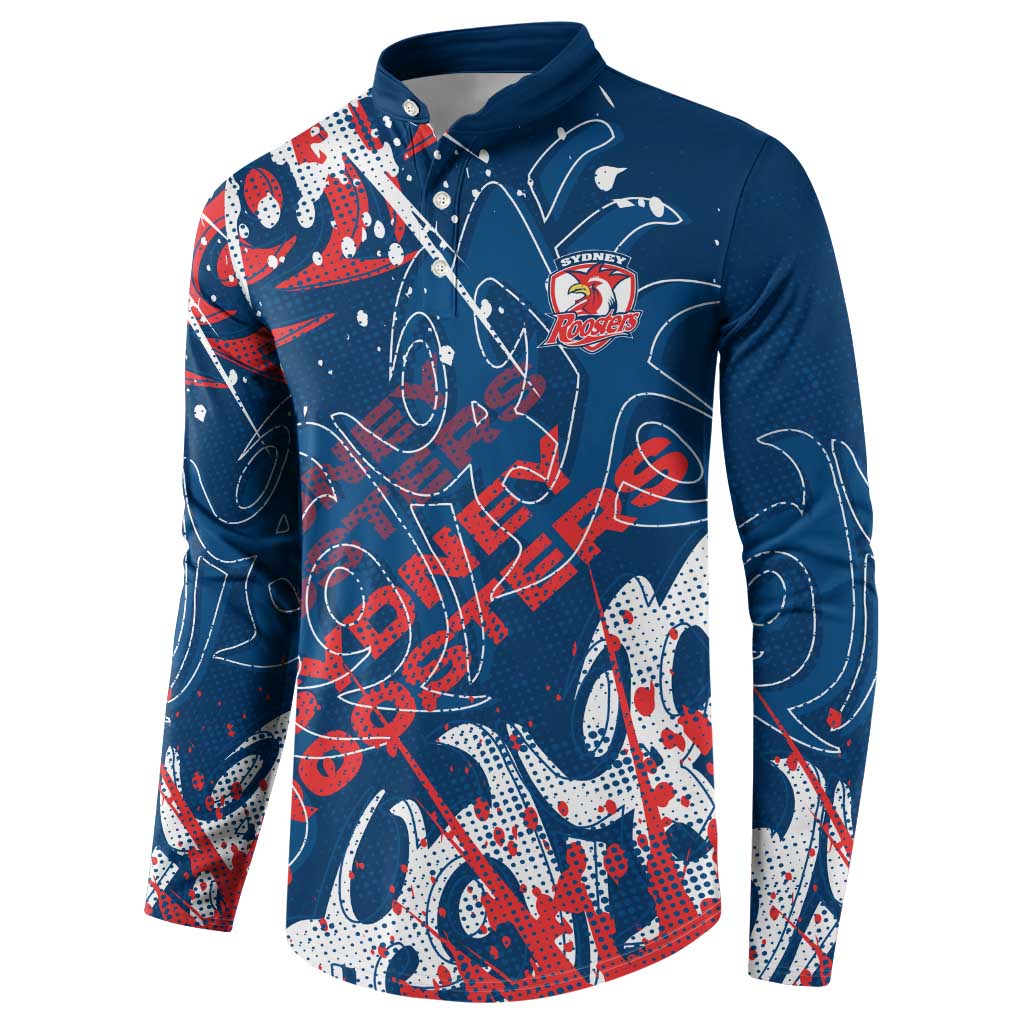 Personalized Sydney Roosters Rugby Button Sweatshirt Urban Street Graffiti Style - Distressed Splatter Elements