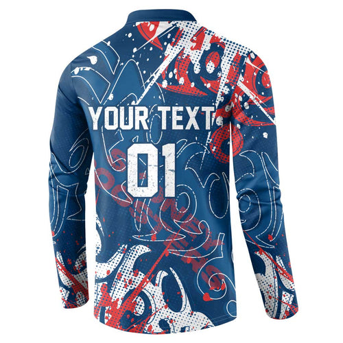 Personalized Sydney Roosters Rugby Button Sweatshirt Urban Street Graffiti Style - Distressed Splatter Elements