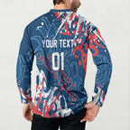 Personalized Sydney Roosters Rugby Button Sweatshirt Urban Street Graffiti Style - Distressed Splatter Elements