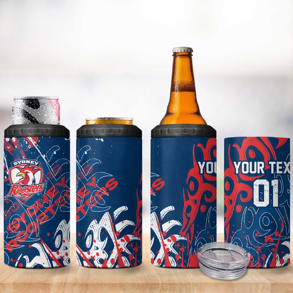 Personalized Sydney Roosters Rugby 4 in 1 Can Cooler Tumbler Urban Street Graffiti Style - Distressed Splatter Elements