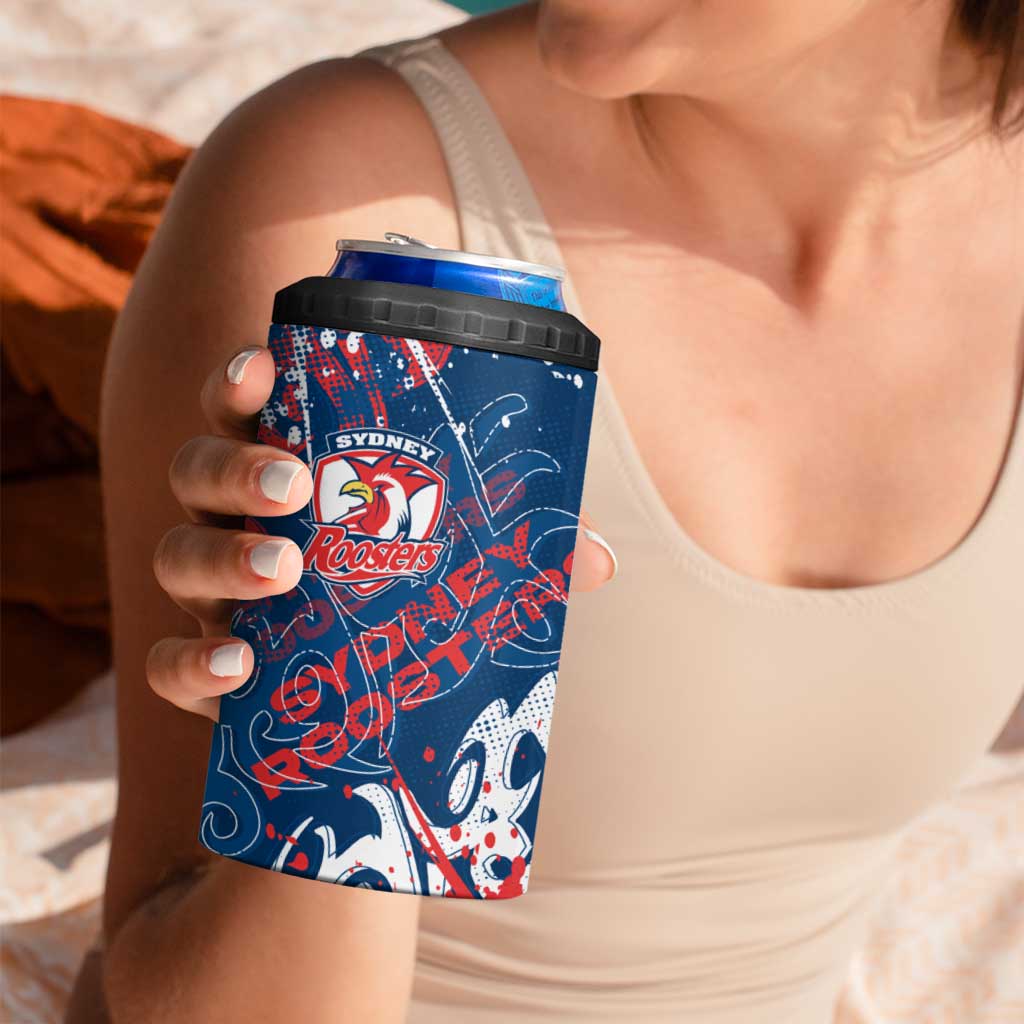 Personalized Sydney Roosters Rugby 4 in 1 Can Cooler Tumbler Urban Street Graffiti Style - Distressed Splatter Elements