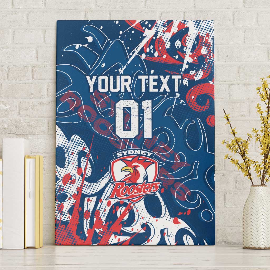 Personalized Sydney Roosters Rugby Canvas Wall Art Urban Street Graffiti Style - Distressed Splatter Elements