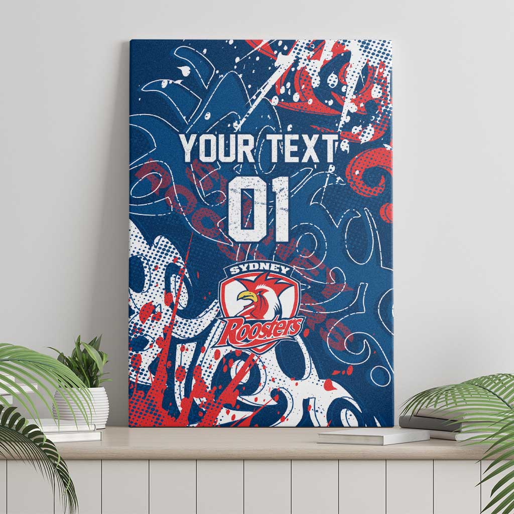 Personalized Sydney Roosters Rugby Canvas Wall Art Urban Street Graffiti Style - Distressed Splatter Elements