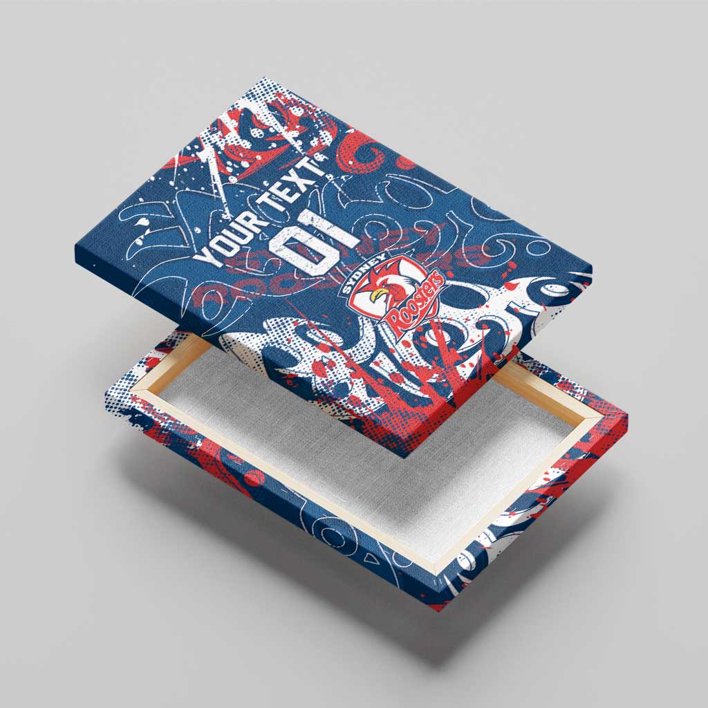 Personalized Sydney Roosters Rugby Canvas Wall Art Urban Street Graffiti Style - Distressed Splatter Elements