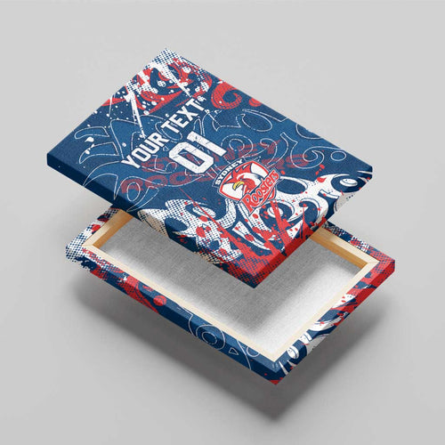 Personalized Sydney Roosters Rugby Canvas Wall Art Urban Street Graffiti Style - Distressed Splatter Elements