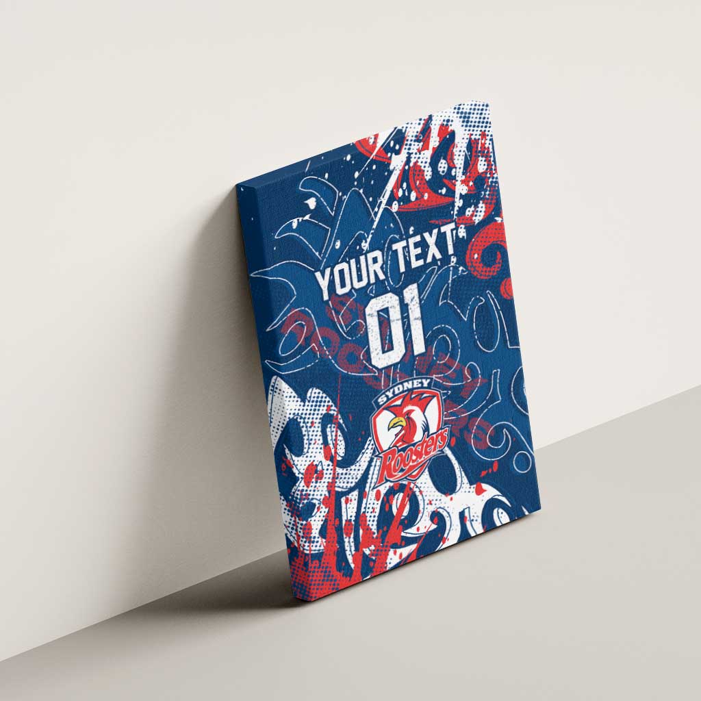Personalized Sydney Roosters Rugby Canvas Wall Art Urban Street Graffiti Style - Distressed Splatter Elements
