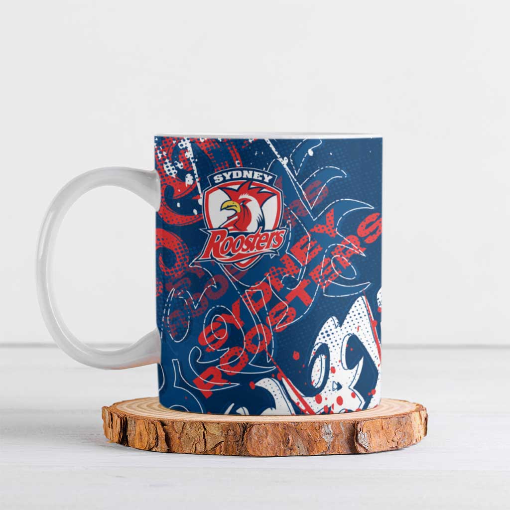 Personalized Sydney Roosters Rugby Ceramic Mug Urban Street Graffiti Style - Distressed Splatter Elements