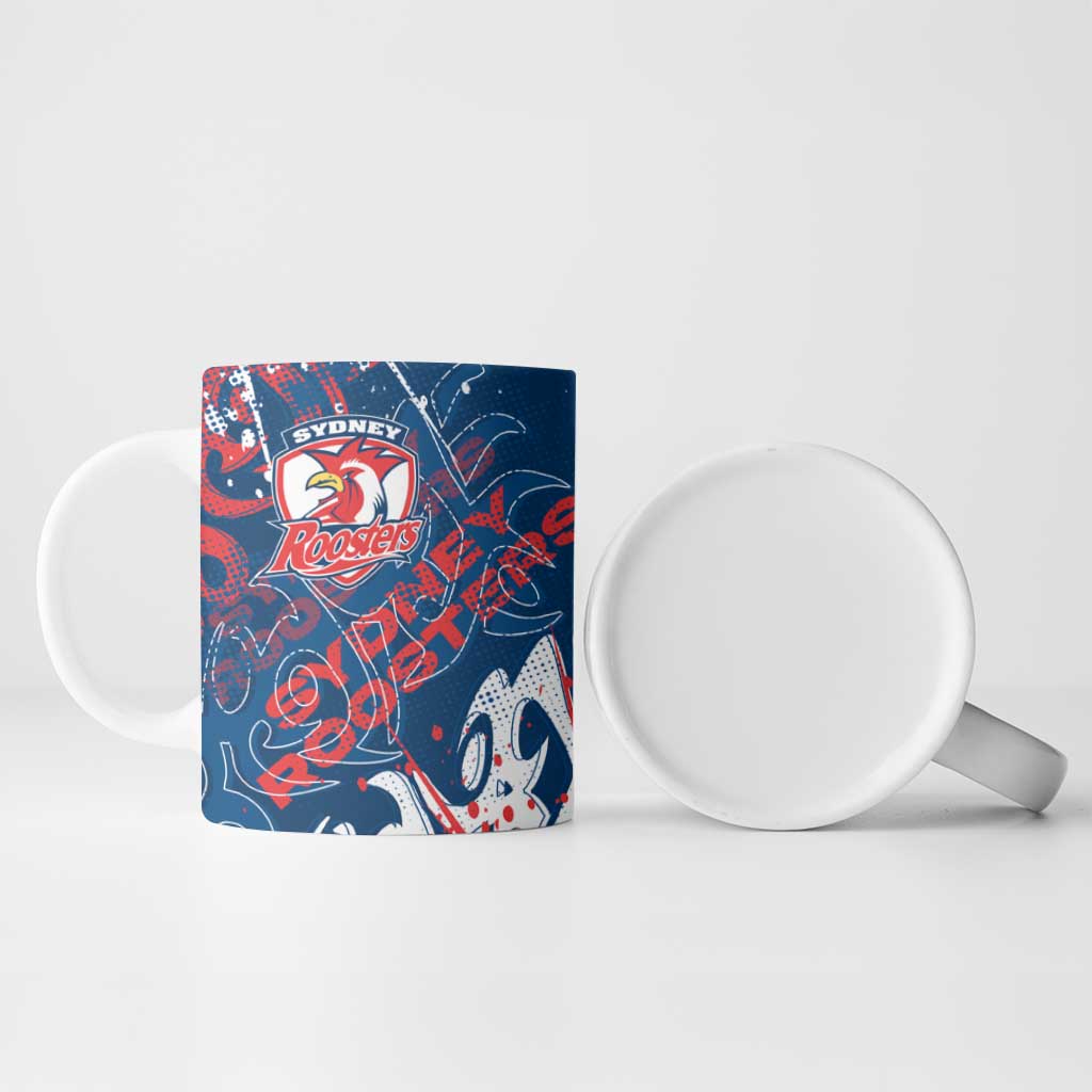 Personalized Sydney Roosters Rugby Ceramic Mug Urban Street Graffiti Style - Distressed Splatter Elements