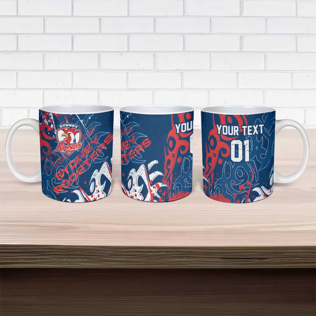 Personalized Sydney Roosters Rugby Ceramic Mug Urban Street Graffiti Style - Distressed Splatter Elements