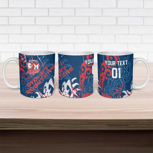 Personalized Sydney Roosters Rugby Ceramic Mug Urban Street Graffiti Style - Distressed Splatter Elements