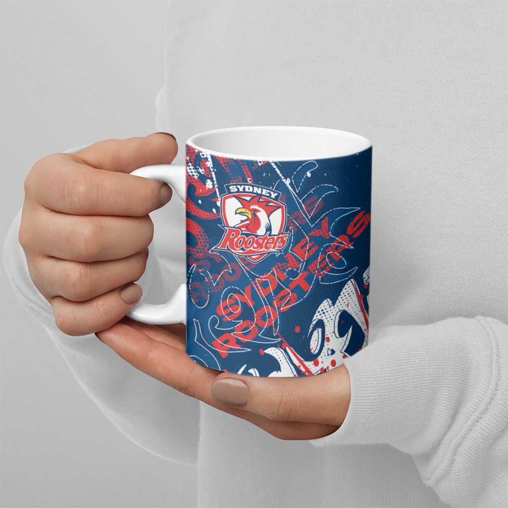 Personalized Sydney Roosters Rugby Ceramic Mug Urban Street Graffiti Style - Distressed Splatter Elements