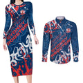 Personalized Sydney Roosters Rugby Couples Matching Long Sleeve Bodycon Dress and Long Sleeve Button Shirt Urban Street Graffiti Style - Distressed Splatter Elements